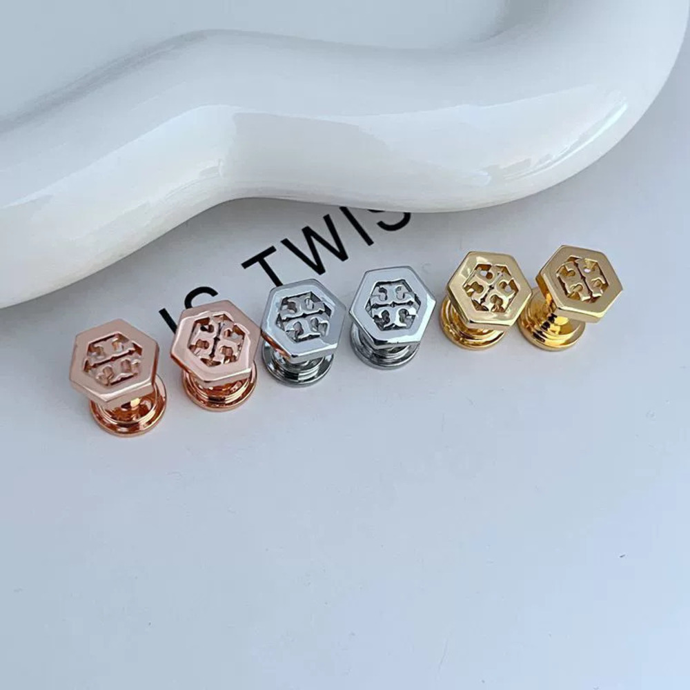 Tory Burch Hexagon Hollow Letter Metal Earrings